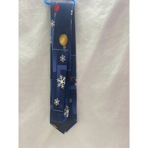 Holidays Men's Silk Blue Christmas Tie with Bulbs & Snowflakes